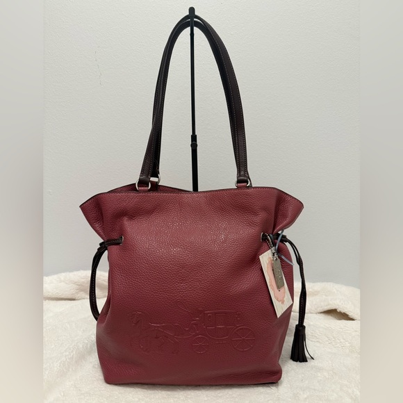 Coach Andy Horse & Carriage Raspberry Wine Pebbled Pink Leather Tote Bag EUC - Picture 3 of 11